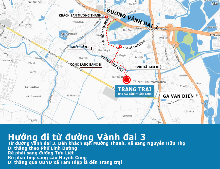 Bản đồ Trang trại hoa cây cảnh thăng Long - Hướng đi từ Linh Đàm tới