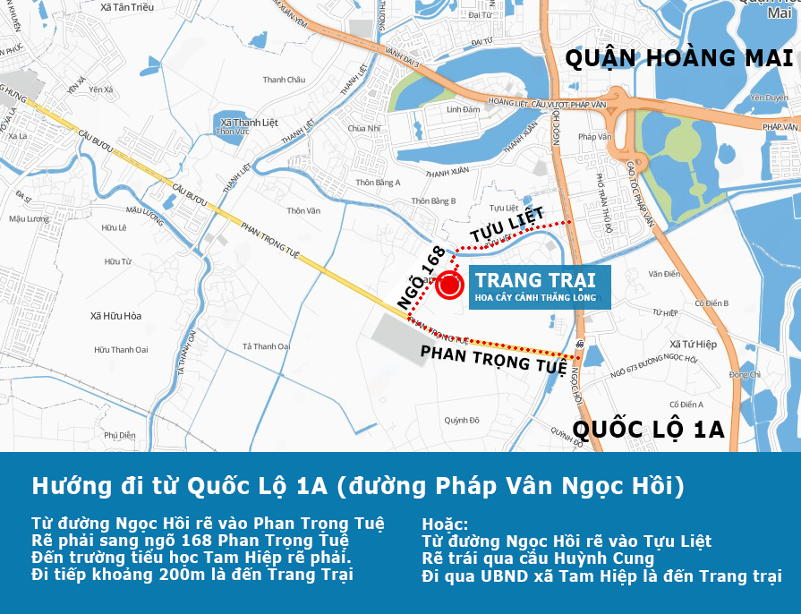 Bản đồ Trang trại hoa cây cảnh thăng Long - Hướng đi từ Pháp Vân tới