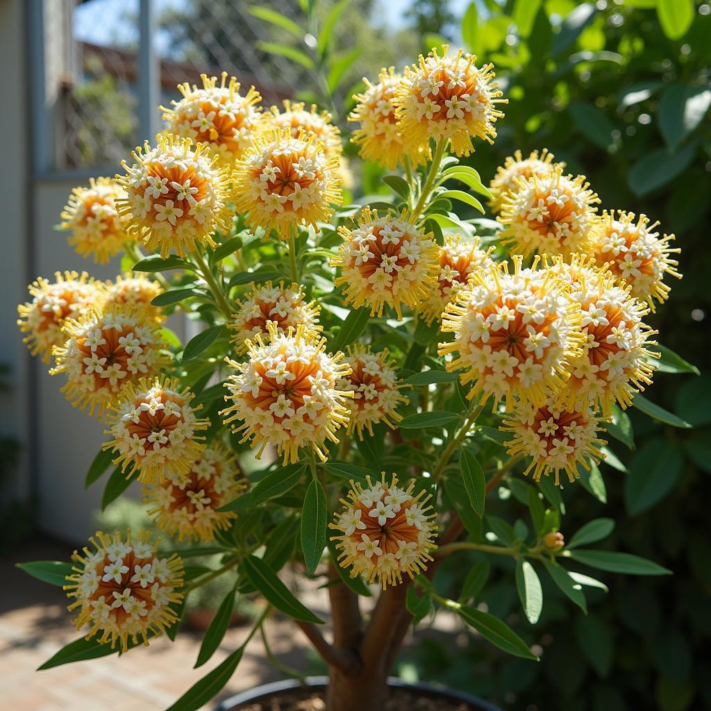 Cây hoa bún trồng trong sân vườn, mang lại vẻ đẹp tự nhiên và ý nghĩa phong thủy tích cực.