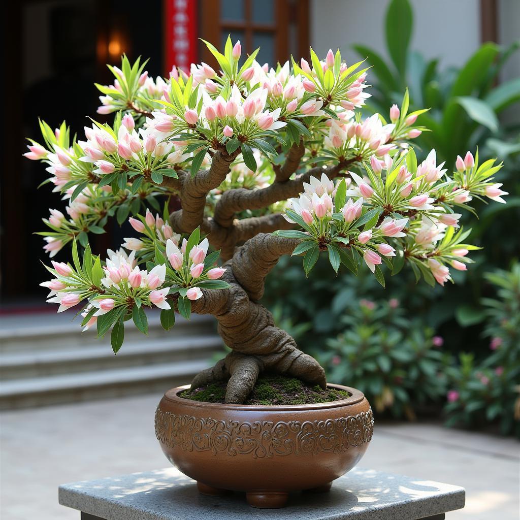 Chậu cây hoa nhất chi mai cổ thụ dáng đẹp trưng bày trang trí ngày Tết mang lại may mắn tài lộc