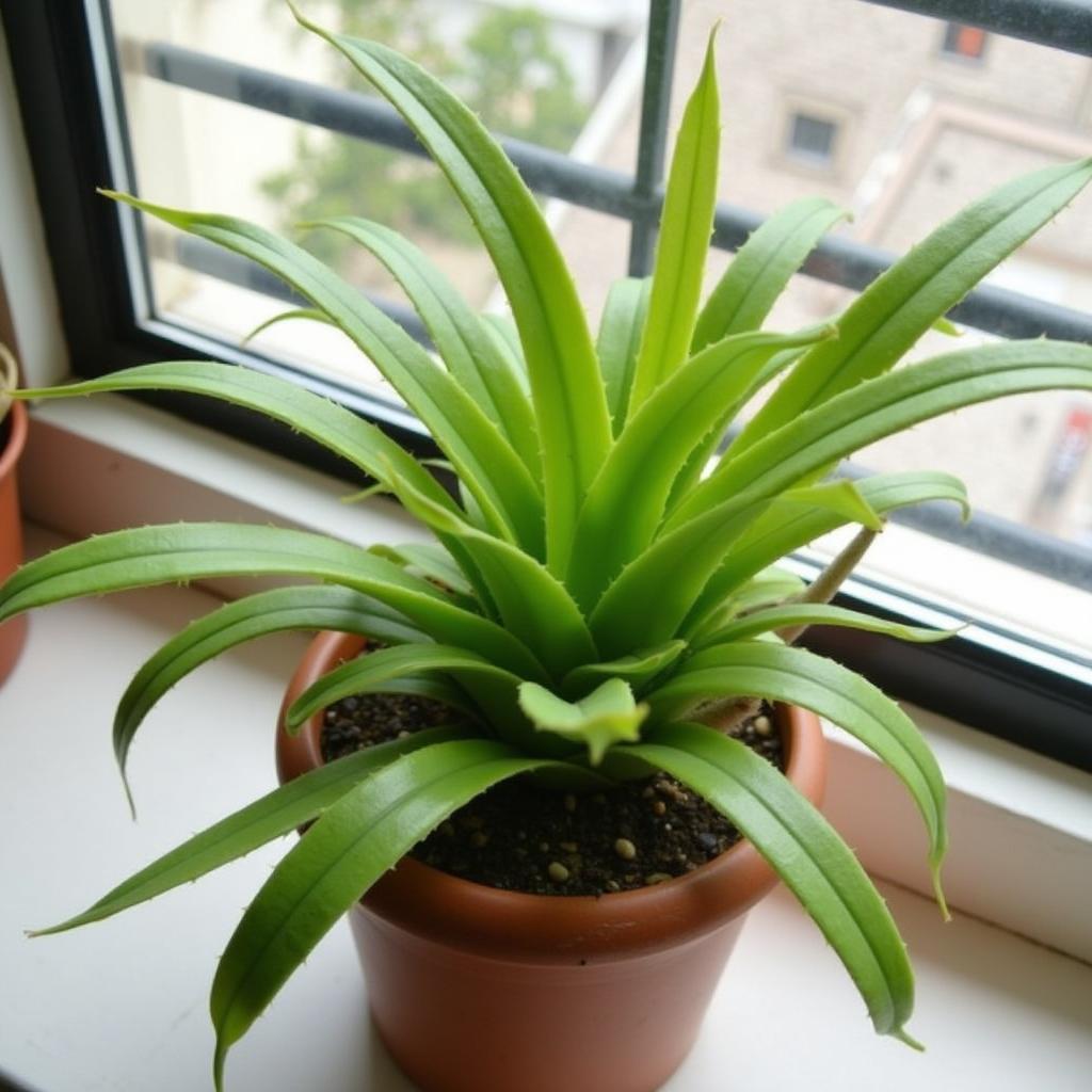 Chậu hoa tiểu quỳnh với lá dẹp và nụ hoa, sẵn sàng nở rộ, ứng dụng trang trí nhà cửa