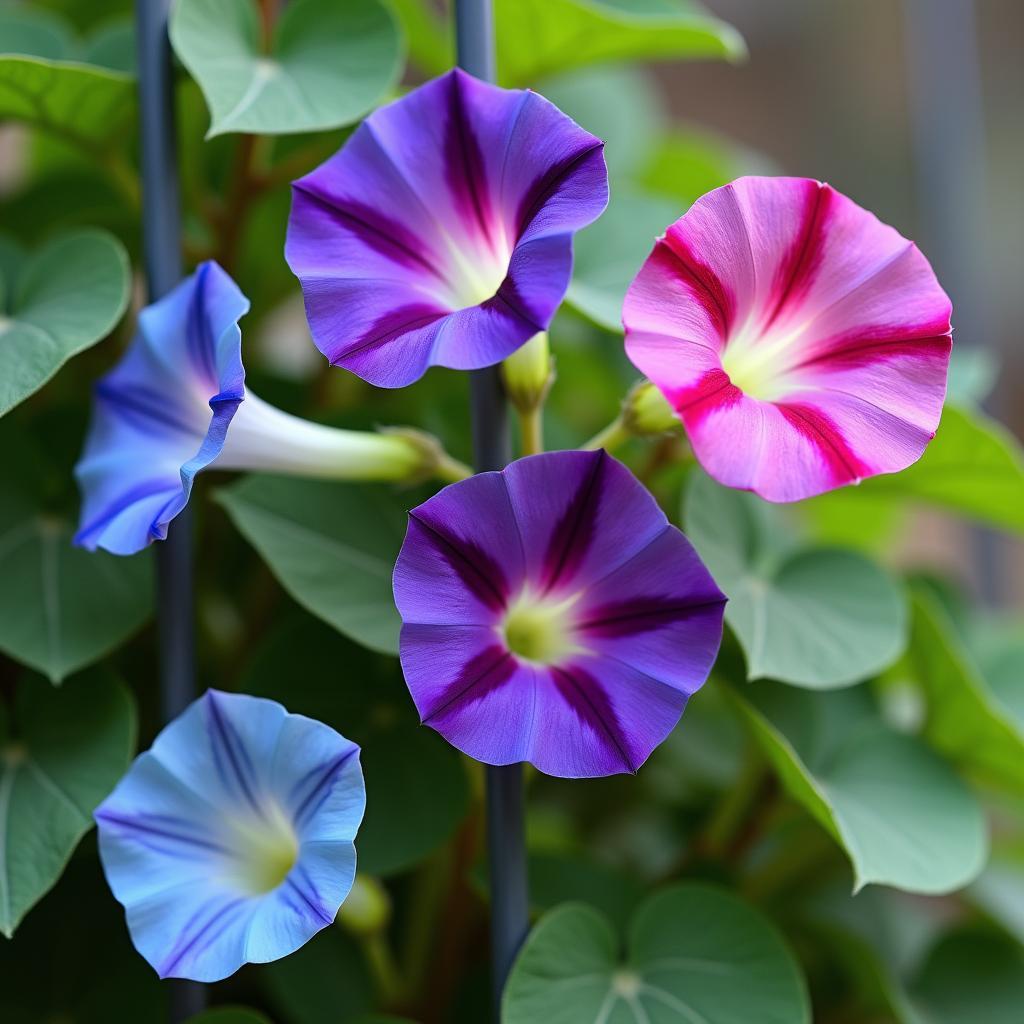 Hinh anh hoa bim bim leo, la hinh tim, bong hinh pheu nhieu mau sac dep