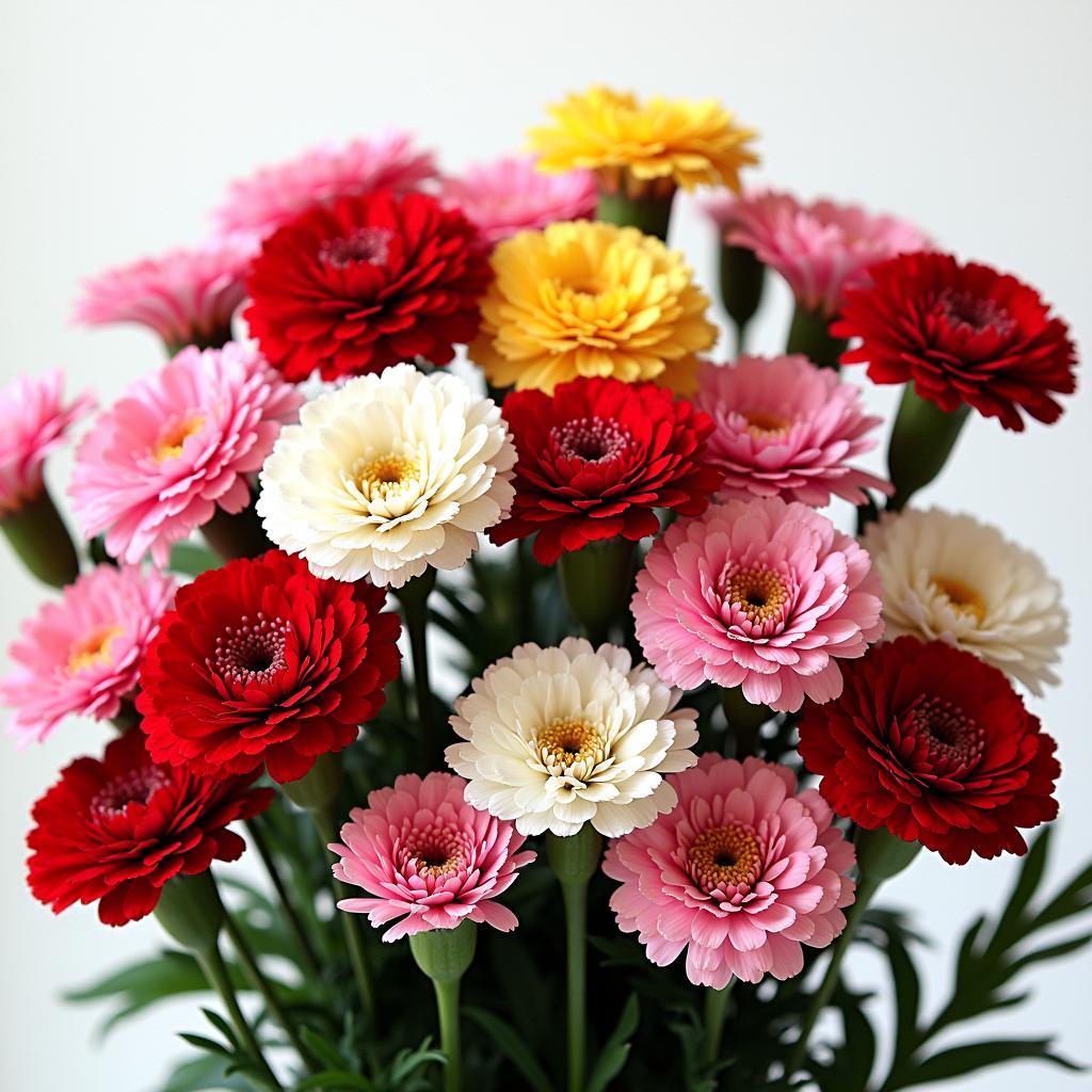 Hình ảnh tuyệt đẹp về bó hoa cẩm chướng chùm với nhiều màu sắc rực rỡ, thể hiện sự đa dạng và phong phú của loài hoa này, tối ưu SEO.