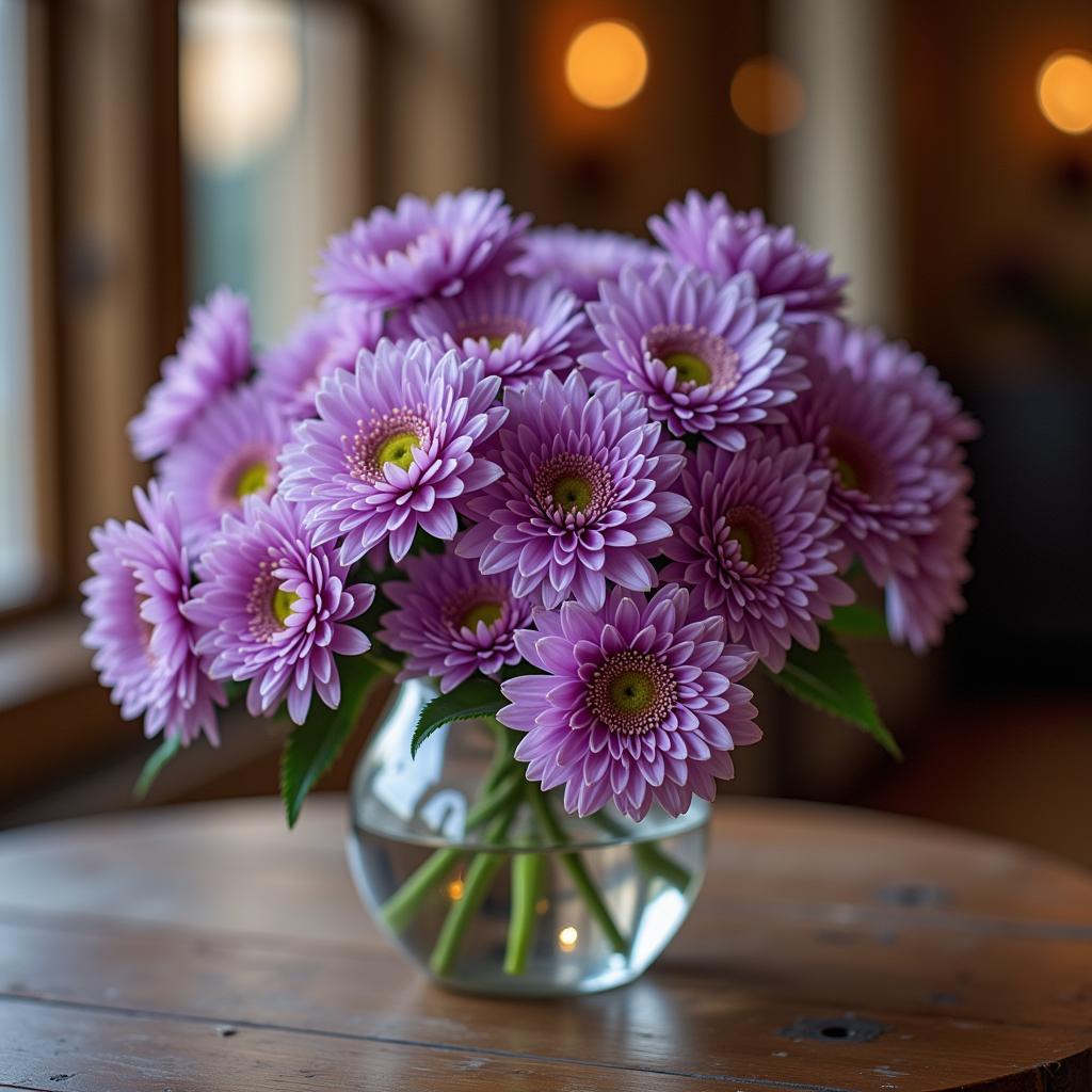 Ung dung hoa cuc tim trong trang tri nha cua mang lai phong thuy may man