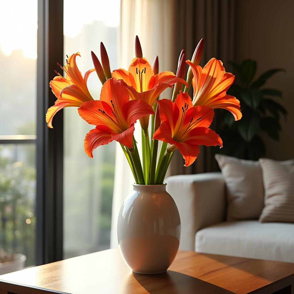 Hoa dơn lay ơn rực rỡ trang trí phòng khách mang may mắn, bình an theo phong thủy