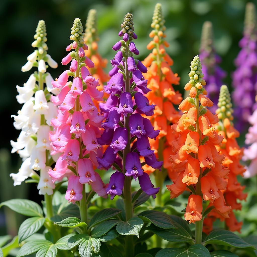 Khóm hoa mõm chó nhiều màu sắc trồng trong chậu hoặc vườn, minh họa ứng dụng trang trí và ý nghĩa phong thủy mang lại năng lượng tích cực.