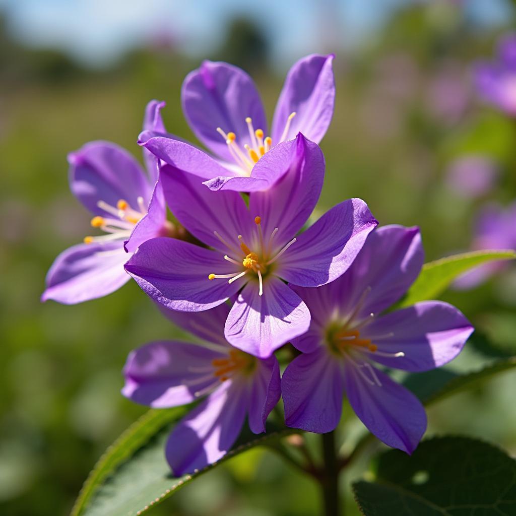 Hinh anh hoa mua tim dep ruc ro tren canh dong, the hien ve dep hoang dai, tu nhien