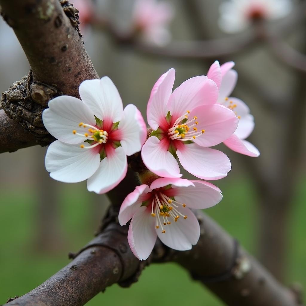 Hình ảnh hoa nhất chi mai trắng hồng nở rộ trên cành cây cổ kính mang vẻ đẹp tinh khôi và phong sương