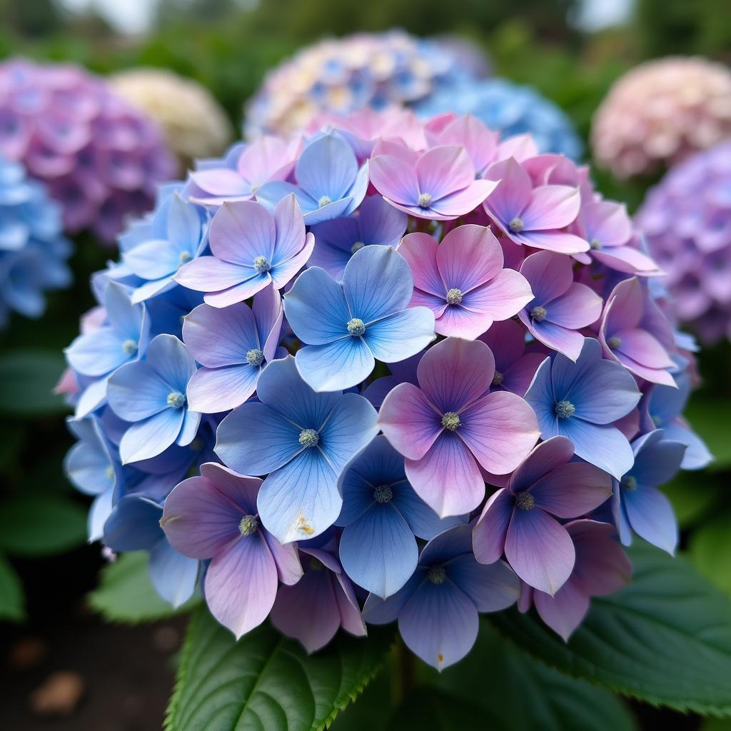 Hình ảnh hoa tú cầu (cẩm tú cầu) với những bông hoa hình cầu rực rỡ nhiều màu sắc, vẻ đẹp quyến rũ