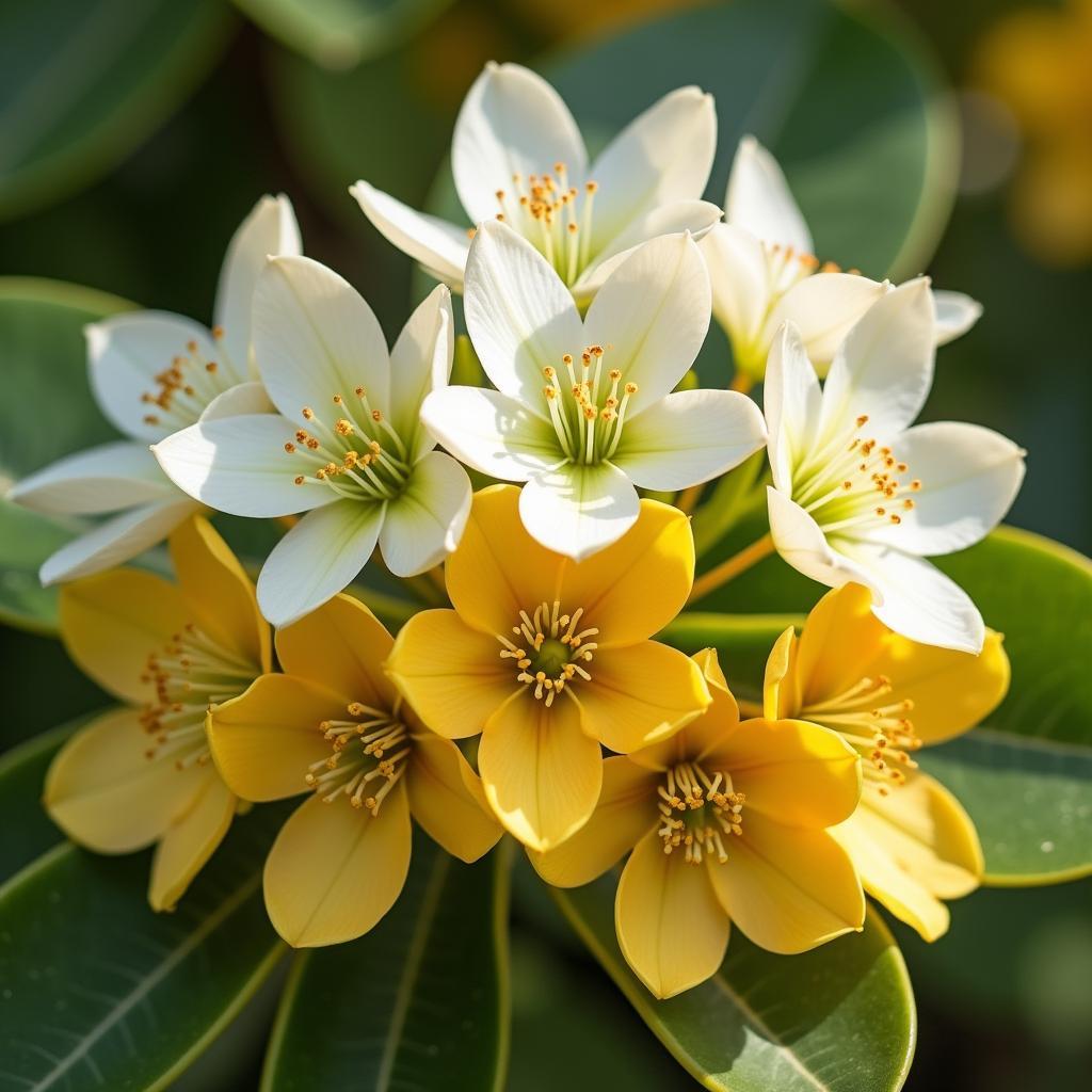 Hoa bún trắng vàng rực rỡ, biểu tượng vẻ đẹp tinh khôi, ý nghĩa phong thủy tốt.