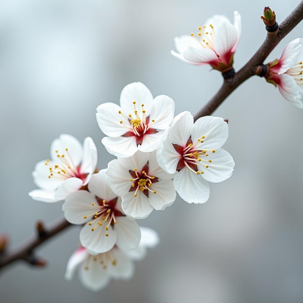 Canh hoa mai trang no ro tinh khoi bieu tuong cho su thanh khiet tinh te cua mua xuan